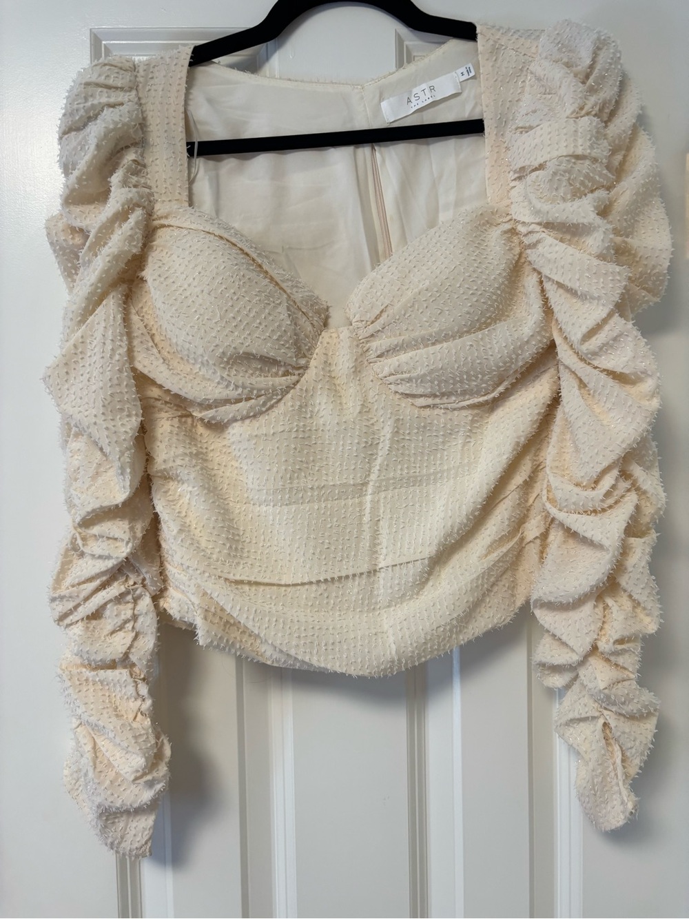 ASTR Cream Textured Ruffle Bustier Top